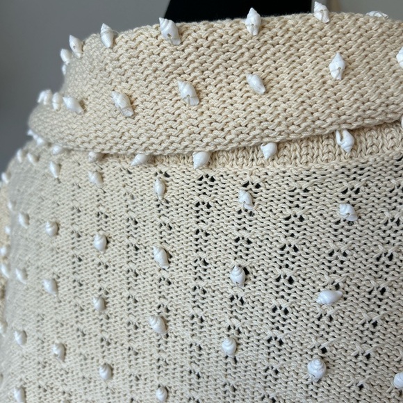 Worth Cardigan Sweater Hand Sewn Seashells Cowl Neck Ivory Butter Size Medium - Picture 5 of 12